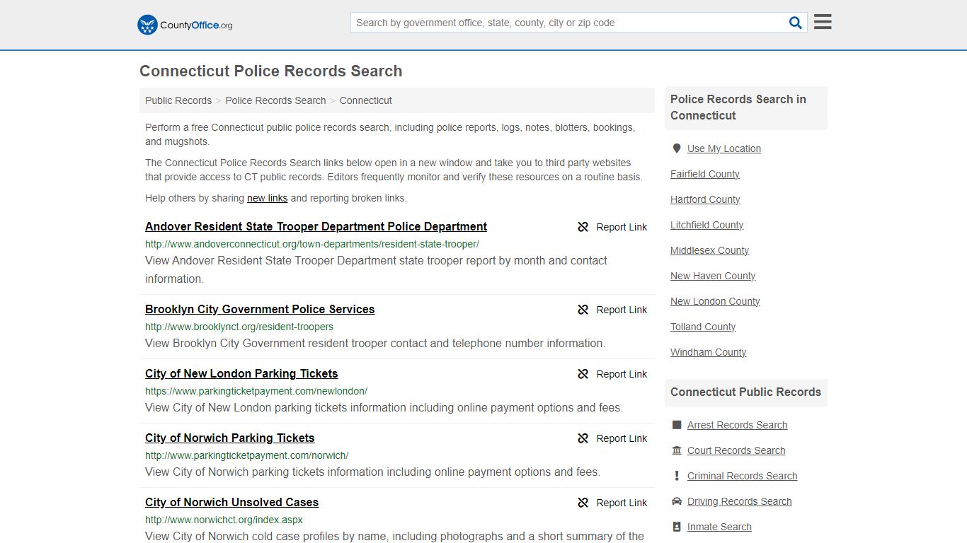 Connecticut Police Records Search - County Office